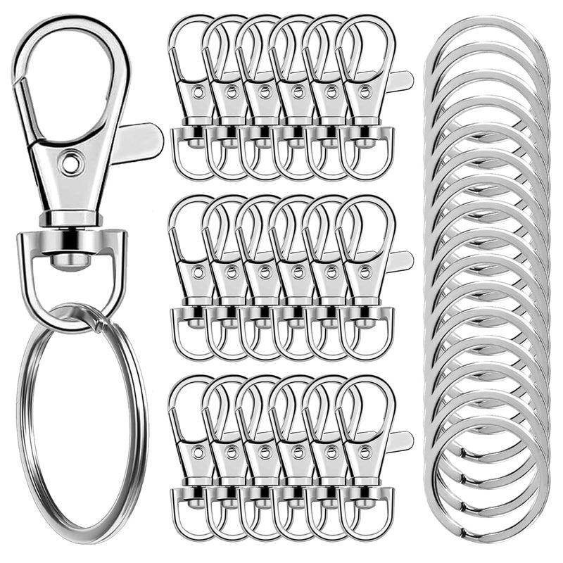 Segauin 100 Pcs Keychain Hooks with Key Rings, Keychain Clip Hooks with Rings for Lanyard Jewelry Making DIY Crafts Silver(50 Pcs Metal Lobster Claw Clasps + 50 Pcs Flat Key Rings) - Image 1